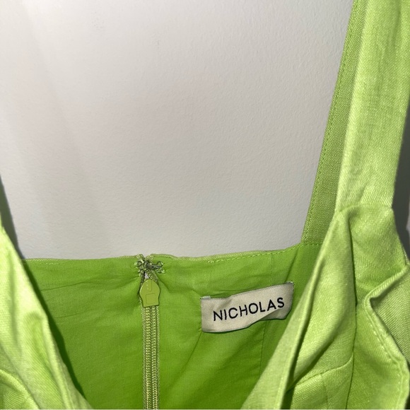 NICHOLAS MAKENNA DROP WAIST CORSET LINEN MIDI DRESS - LIME - Picture 6 of 10